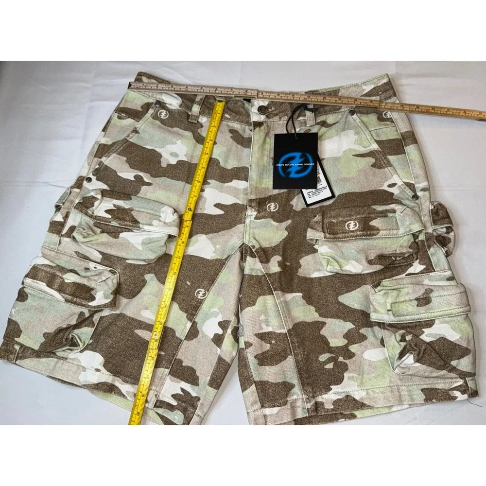 CEEC Los Angeles Mens Camo Cargo Shorts Cotton Denim Streetwear Multi-Pocket NWT